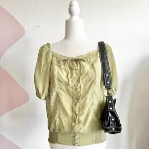 Vintage Sheer Peasant Top,‎ Y2K Cottagecore Whimsical Feminine Large